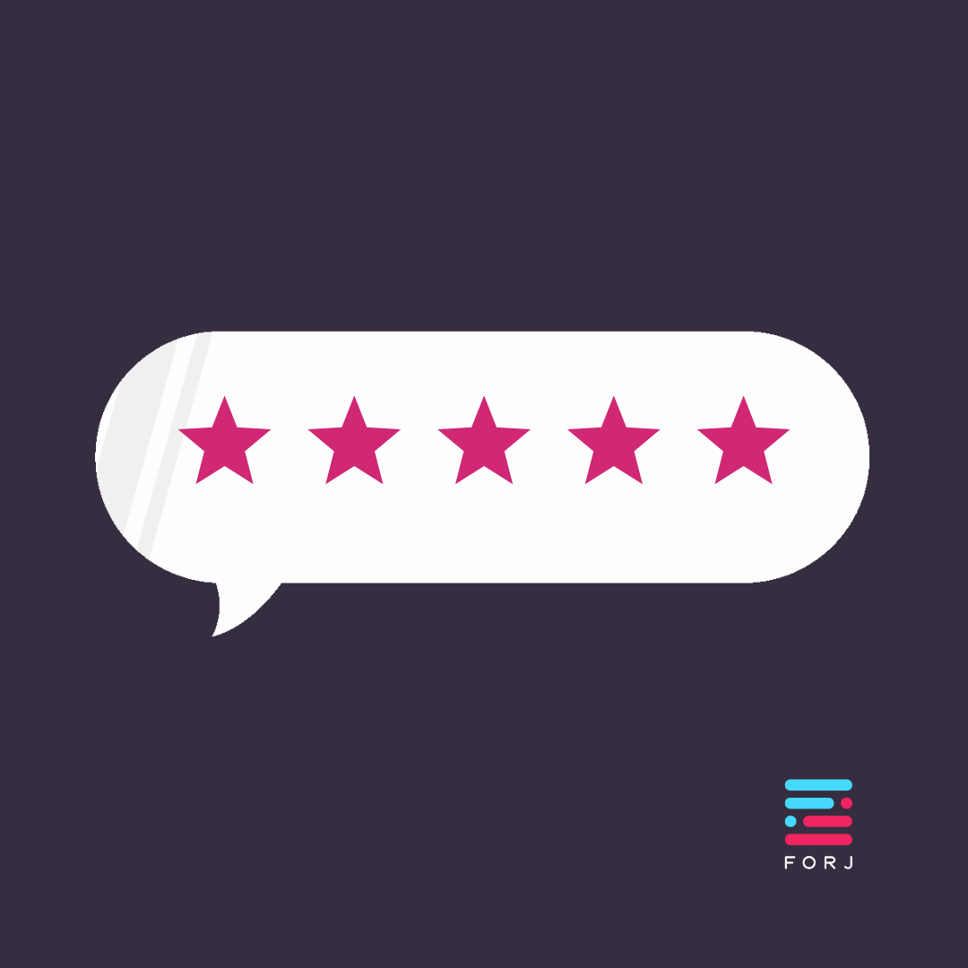 conversation bubble with 5 stars in in it